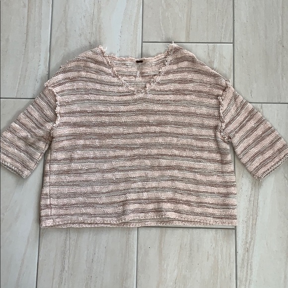 Free people neutral striped raw edge sweater M - Picture 2 of 4